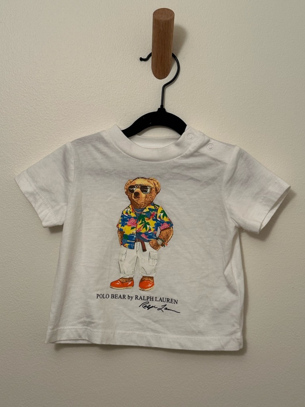Ralph Lauren Boy’s Beach Club Hawaiian Polo Bear 100% Cotton White Shirt